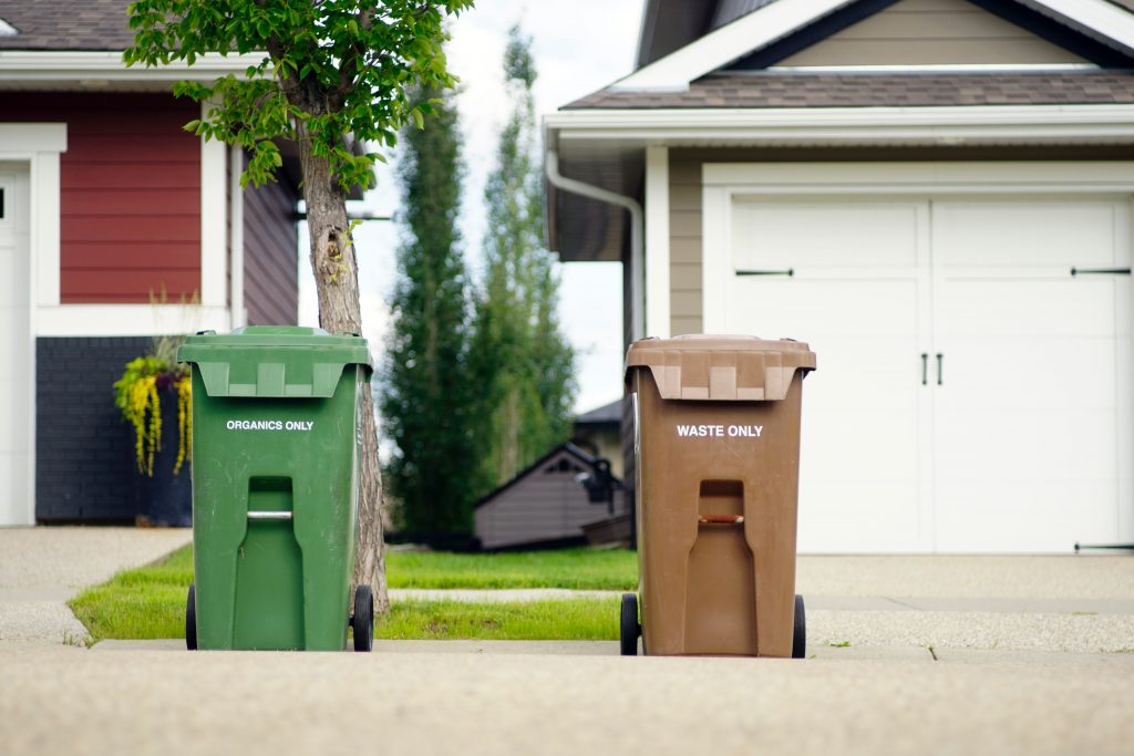 Recycle bins outside home